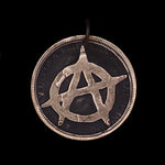 Copper Penny coin pendant engraved with anarchy symbol