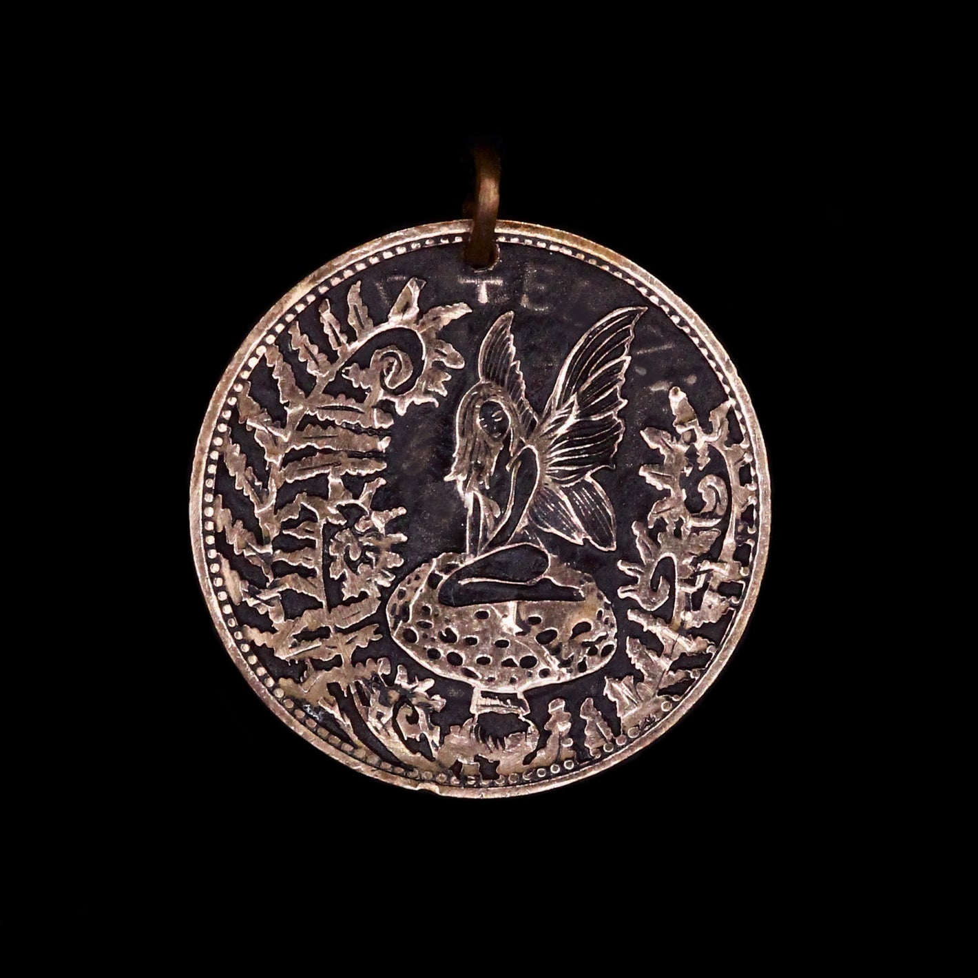 Resting Fairy Engraved Coin Pendant