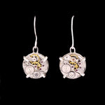 Steampunk drop earrings made from vintage watch movements set in sterling silver