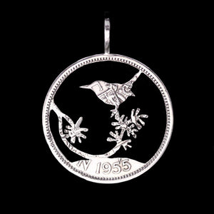 Bird on a Branch Cut Coin Pendant