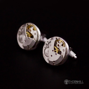 Watch mechanism Cufflinks (20mm round and silver in colour) - 17 jewel Clock part Cufflinks (large, round and silver in colour) £35.00 - 
