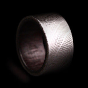 Damascus Steel Ring with Purple Heart Insert
