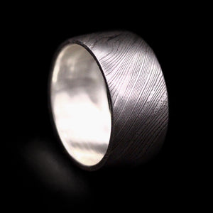 Damascus Steel Ring with Sterling Silver Insert
